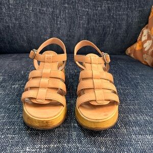 Lucky Brand Camel Brown Mule Chunky Heel Brazil Strappy Sandal Size 6